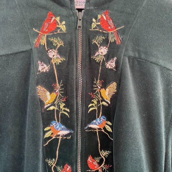 National WIldlife Velour Bird Embroidered Double Zip Up Jacket Size Small - Picture 4 of 8
